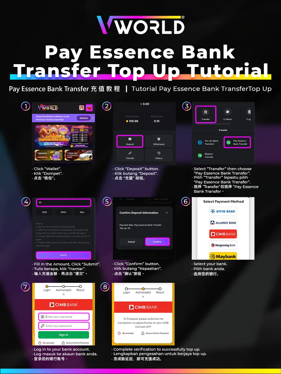 VWorld2 Bank Transfer Top-Up tutorial