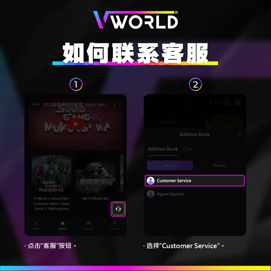 VWorld2 Contact Customer Service tutorial